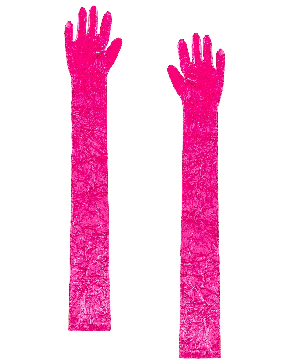 Image 1 of VERSACE Velvet Gloves in Glossy Pink