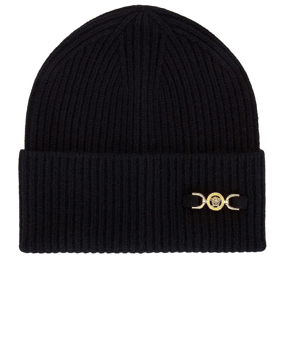 Image 1 of VERSACE Knit Beanie With Medusa Hardware in Black