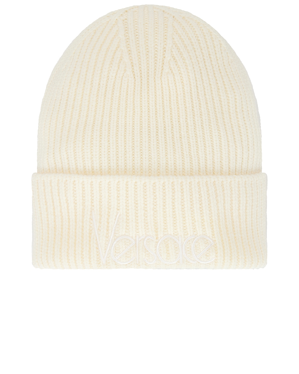 Image 1 of VERSACE Safety Pin Beanie in Ivory