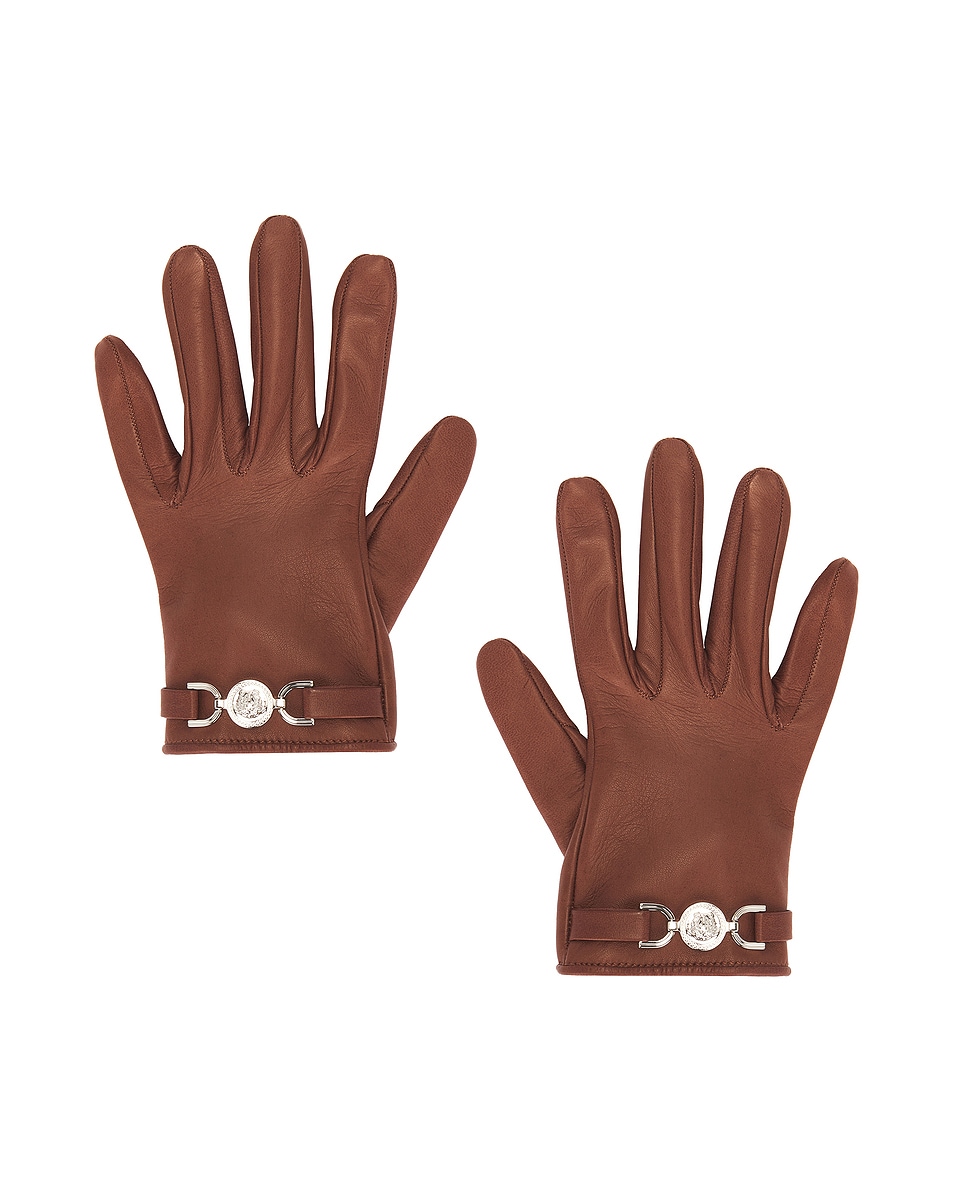 Image 1 of VERSACE Leather Gloves in Moka & Palladio