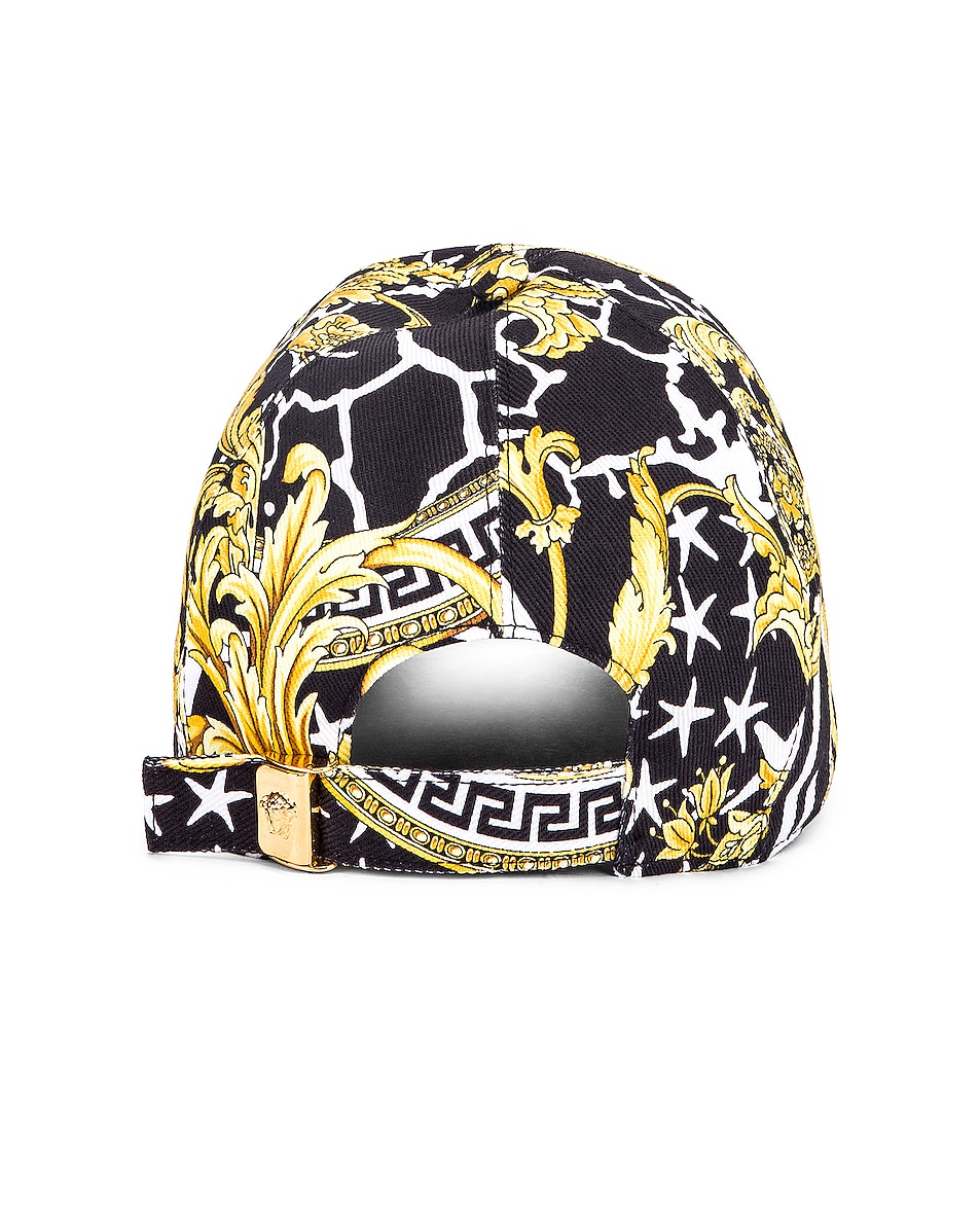 VERSACE Print Baseball Hat in Black & Gold | FWRD