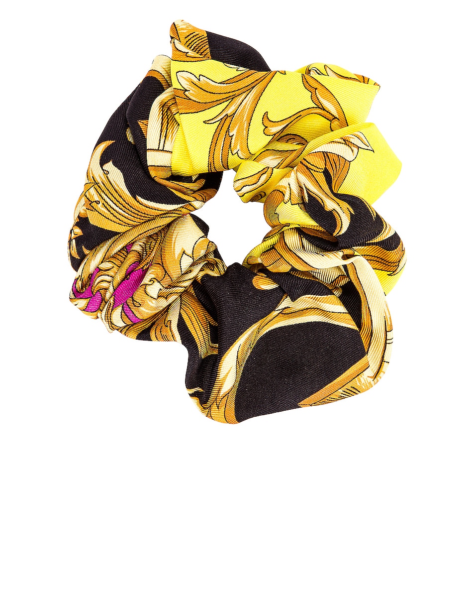 Image 1 of VERSACE Baroque Hair Scrunchie in Fuchsia & Yellow