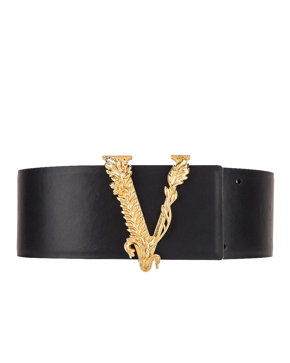 Image 1 of VERSACE Thick Leather Belt in Black & Gold