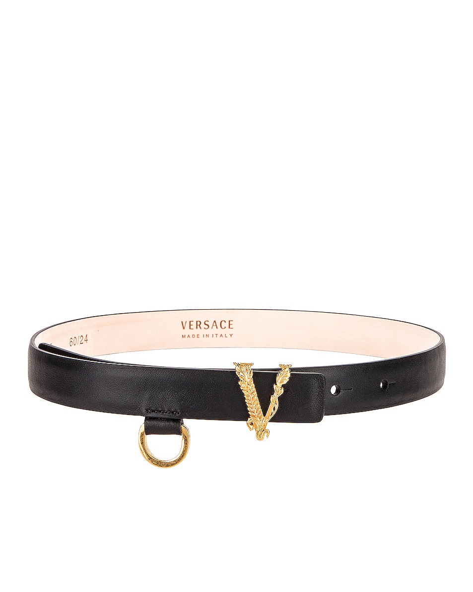 Image 1 of VERSACE Skinny Leather Belt in Black & Gold