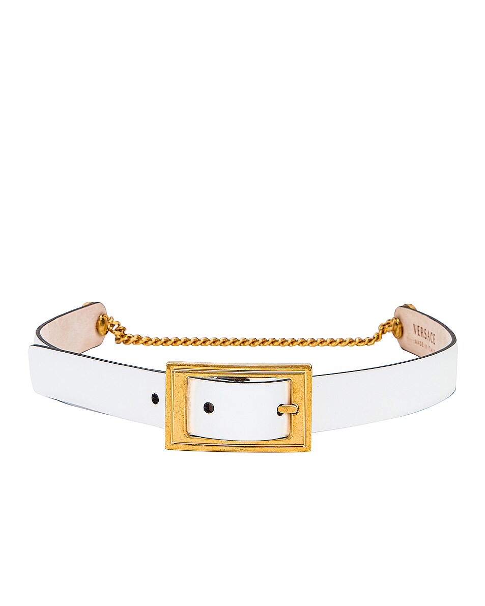 Image 1 of VERSACE Leather Buckle Belt in White & Gold