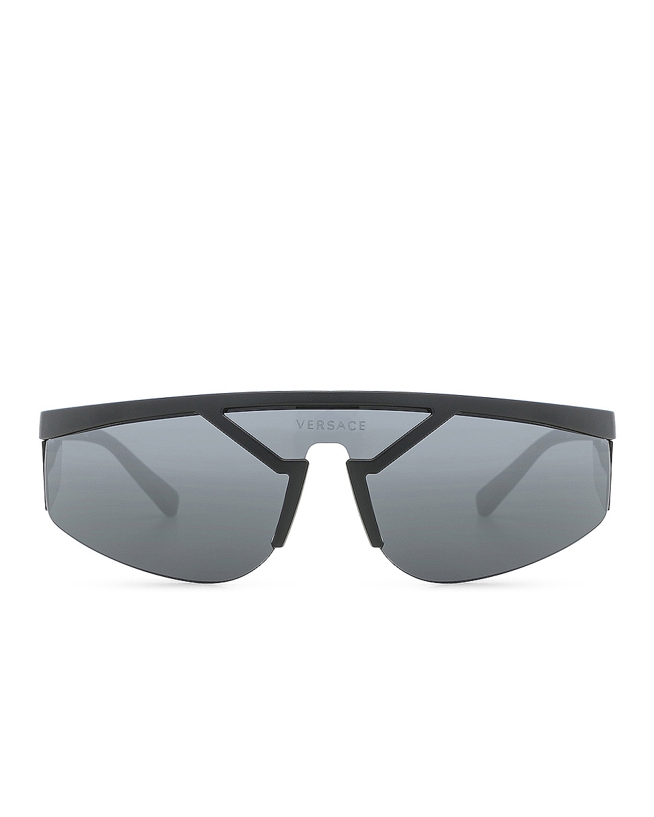 Image 1 of VERSACE Wrap Shield Sunglasses in Matte Black