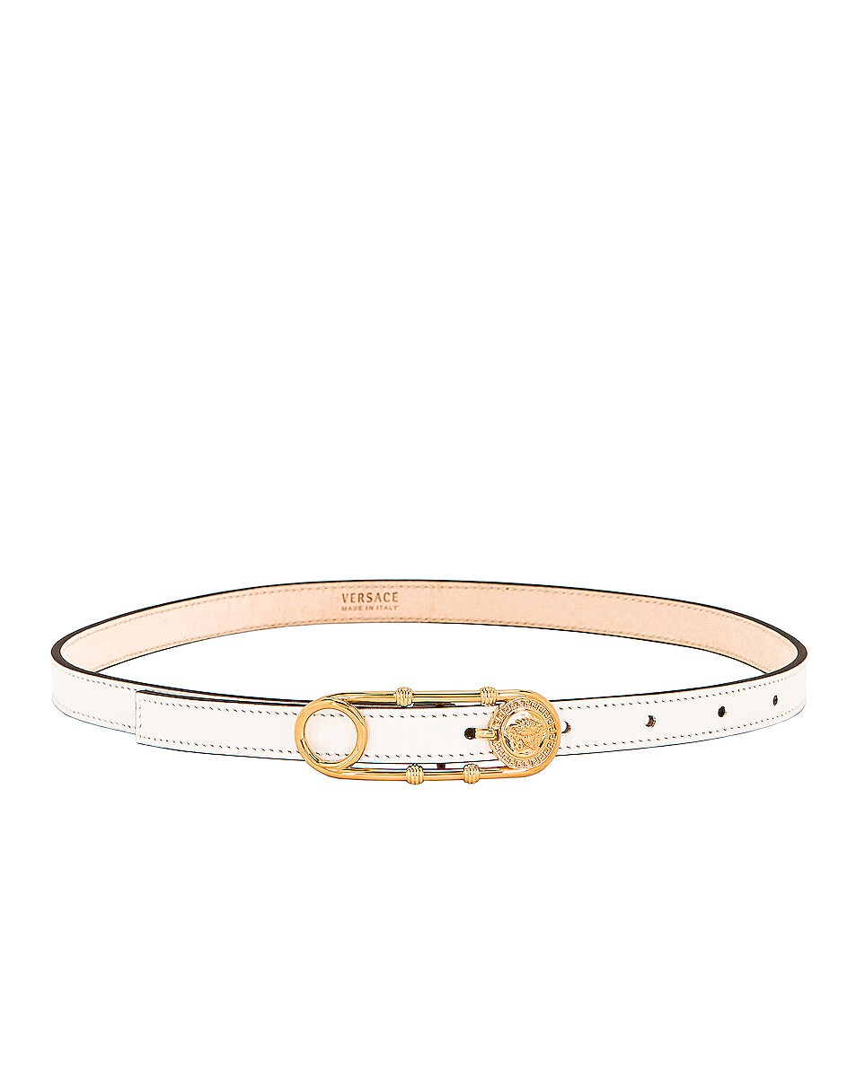 Image 1 of VERSACE Skinny Leather Belt in White & Gold