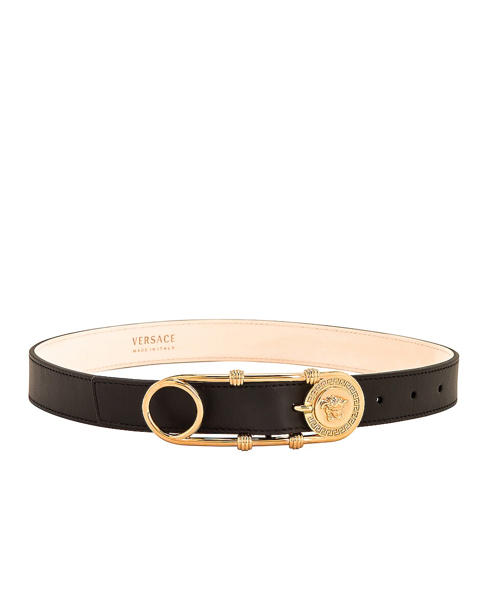 Image 1 of VERSACE Leather Belt in Black & Gold