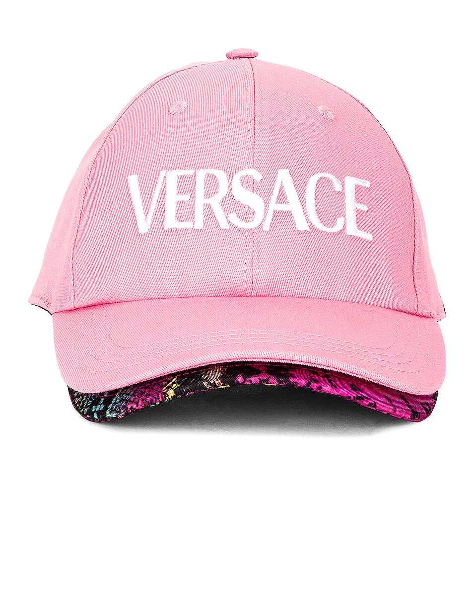 Image 1 of VERSACE Logo Baseball Hat in Flamingo Pink