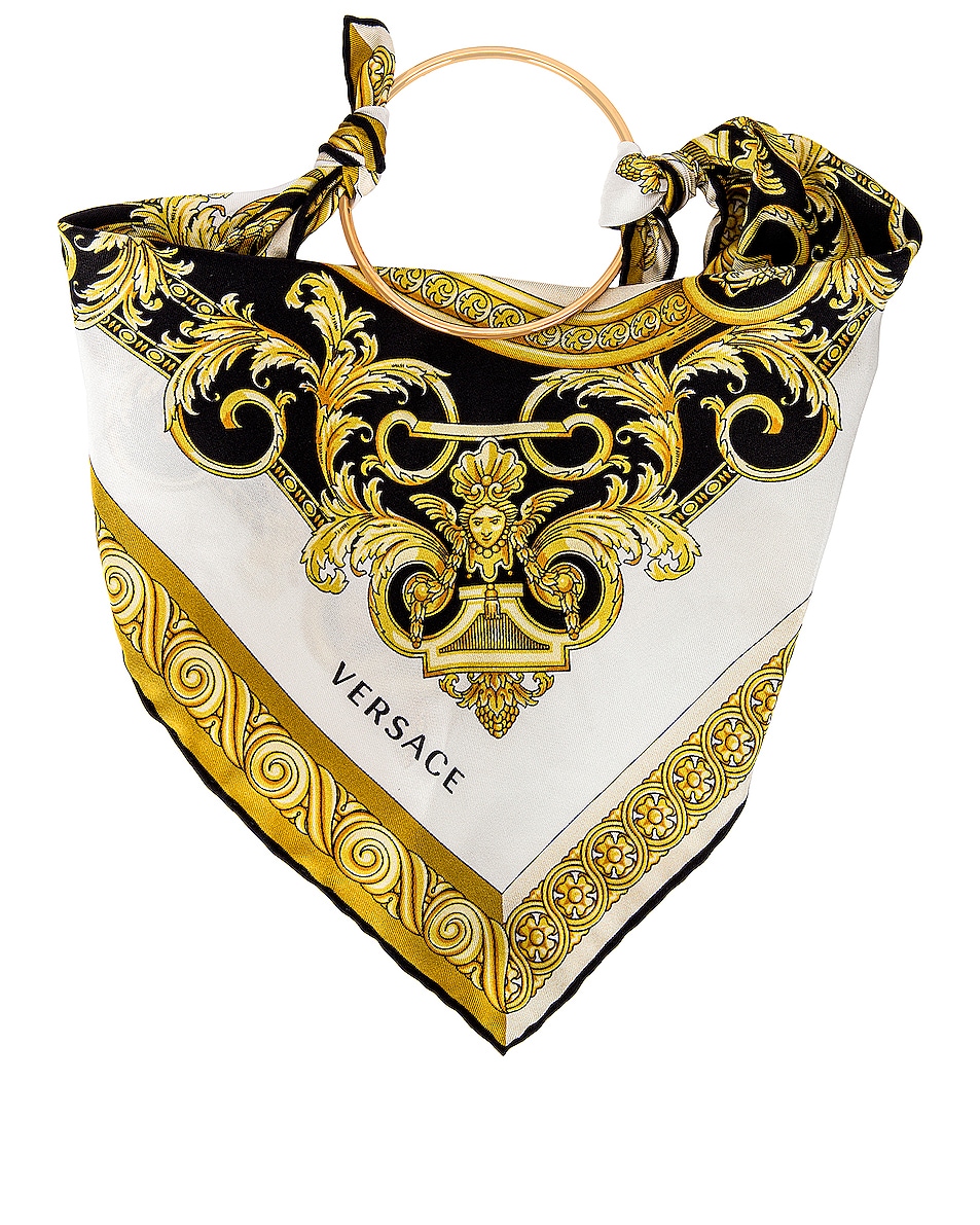 Image 1 of VERSACE Silk Collar Bandanas in Bianco & Oro & Kaki
