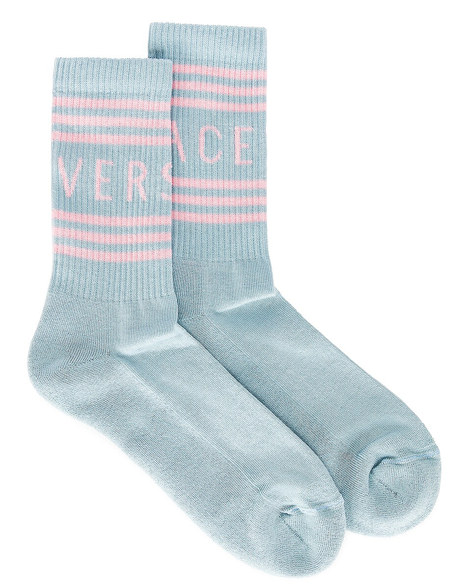 Image 1 of VERSACE Logo Socks in Blue