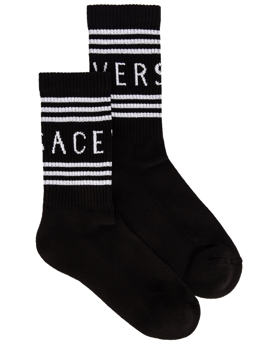 Image 1 of VERSACE Logo Socks in Nero & Bianco