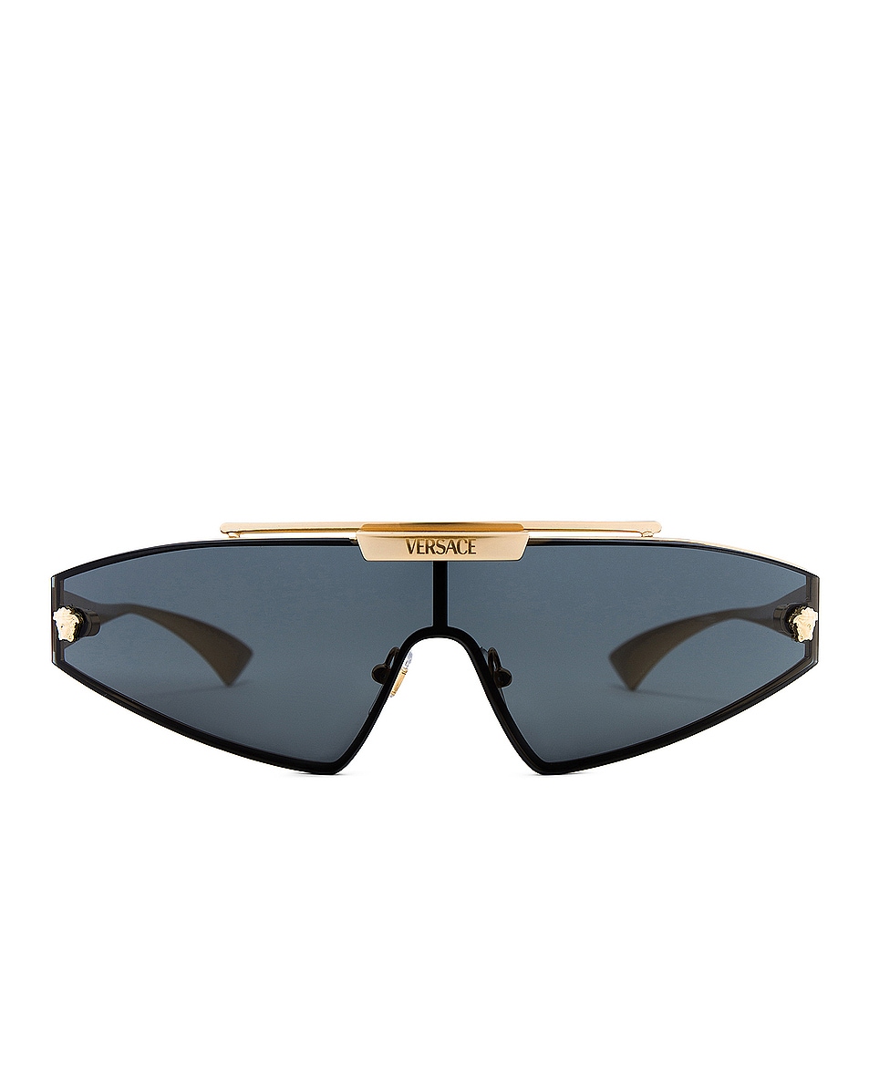 Image 1 of VERSACE Shield Sunglasses in Black & Gold
