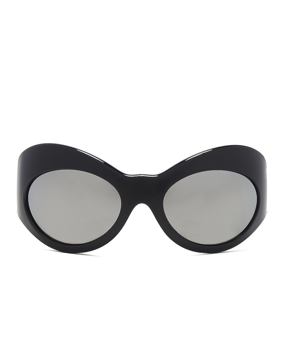 Image 1 of VERSACE Oval Sunglasses in Black & Mirror Silver