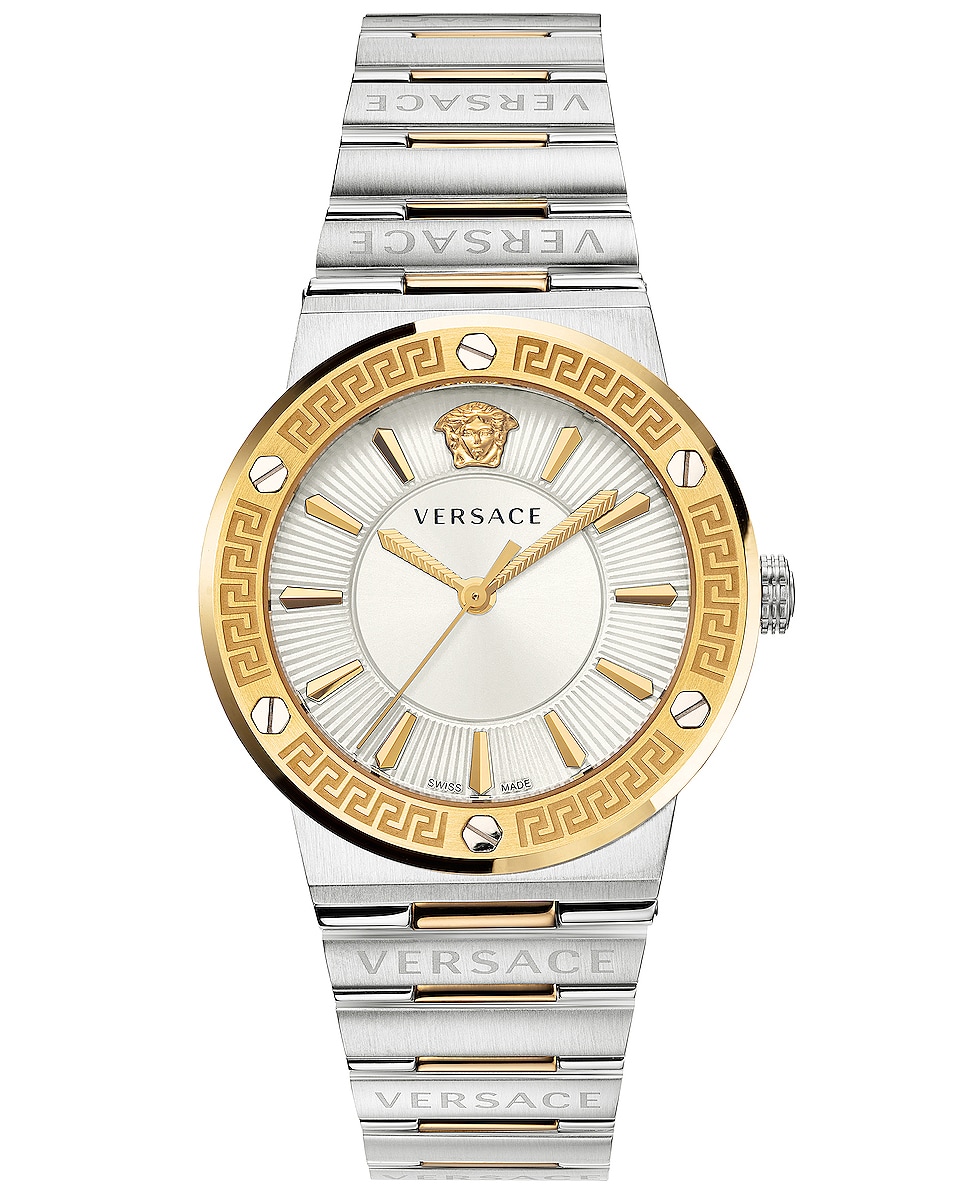 Image 1 of VERSACE 38mm Greca Logo Watch in Silver & Yellow Gold