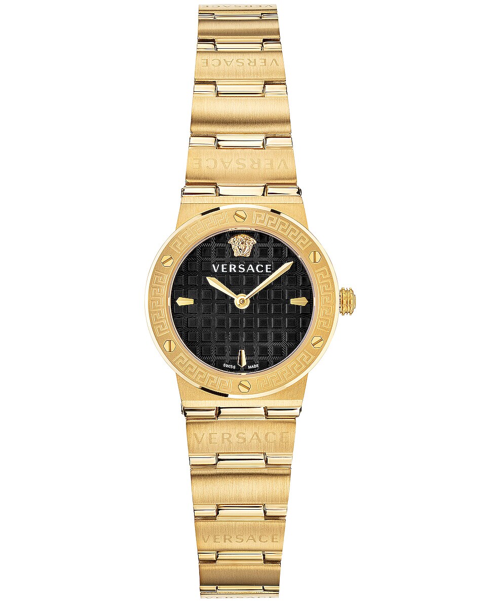 Image 1 of VERSACE 27mm Mini Greca Logo Watch in Yellow Gold & Black