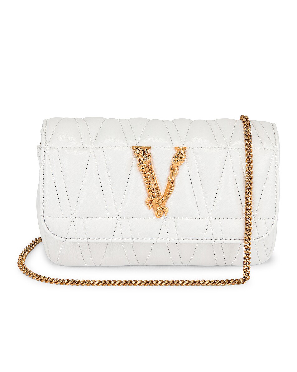 Image 1 of VERSACE Quilted V Shoulder Bag in Bianco Ottico & Oro