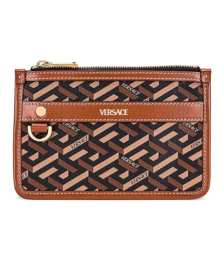 Image 1 of VERSACE Monogram Pouch in Nero & Caramel