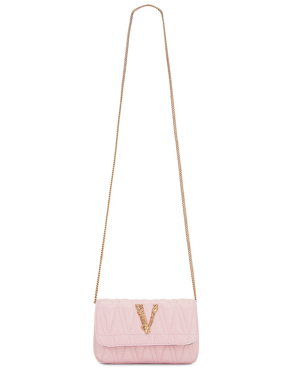 VERSACE Virtus Quilted Shoulder Bag in English Rose & Oro | FWRD