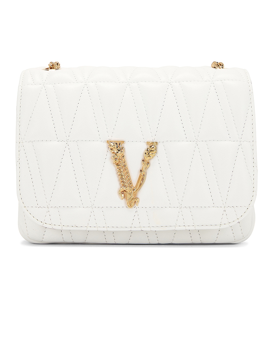 Image 1 of VERSACE Virtus Quilted Shoulder Bag in Bianco Ottico & Oro