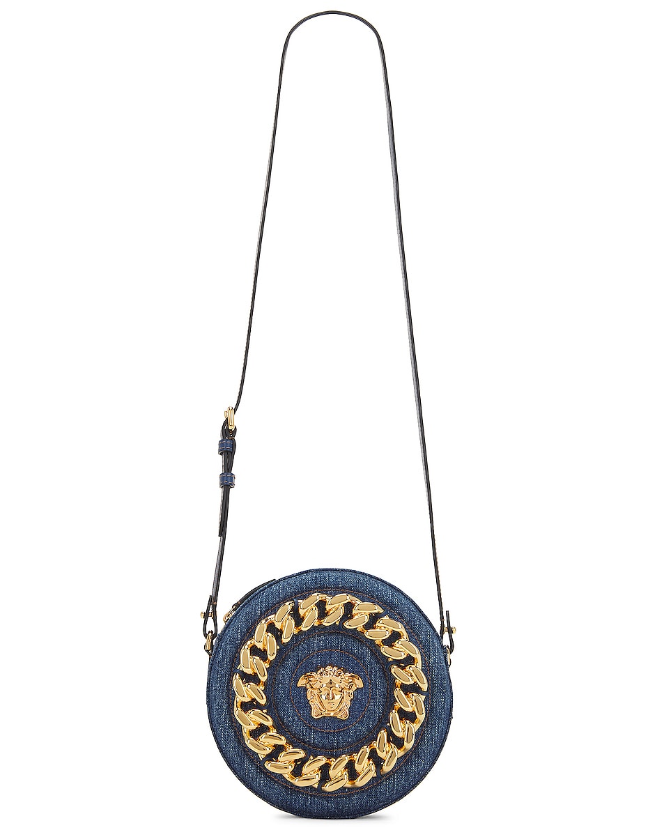 Image 1 of VERSACE La Medusa Disco Bag in Navy Blue & Oro