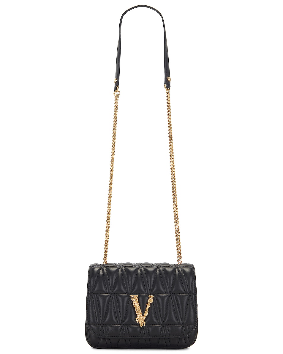Image 1 of VERSACE Virtus Quilted Shoulder Bag in Nero & Oro