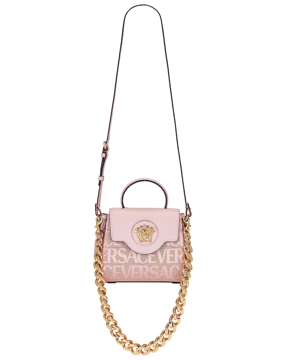 Image 1 of VERSACE Top Handle Bag in Beige, Baby Pink, & Versace Gold