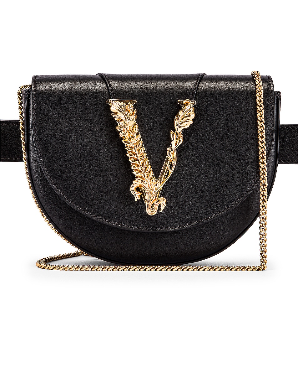 Image 1 of VERSACE Leather Tribute Belt Bag in Black & Gold