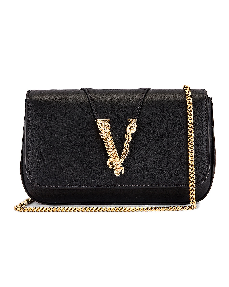 Image 1 of VERSACE V Rectangle Bag in Black & Gold