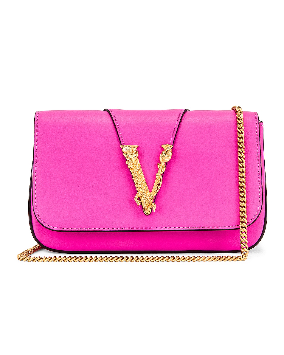 VERSACE V Rectangle Bag in Hot Pink & Gold | FWRD