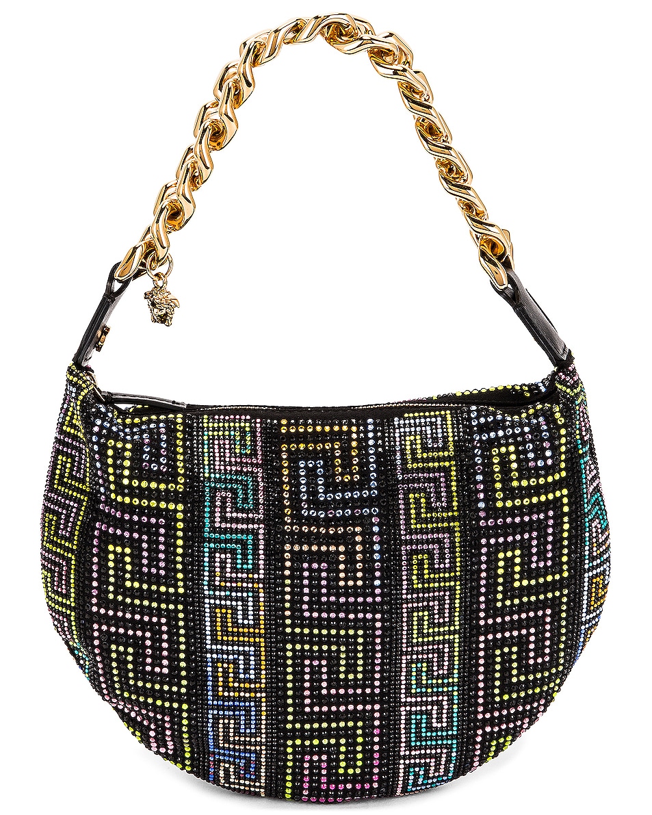 Image 1 of VERSACE Studded Chain Hobo Bag in Nero & Multicolor