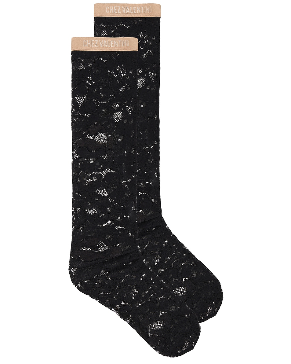Image 1 of Valentino Rebrode Lace Sock in Nero