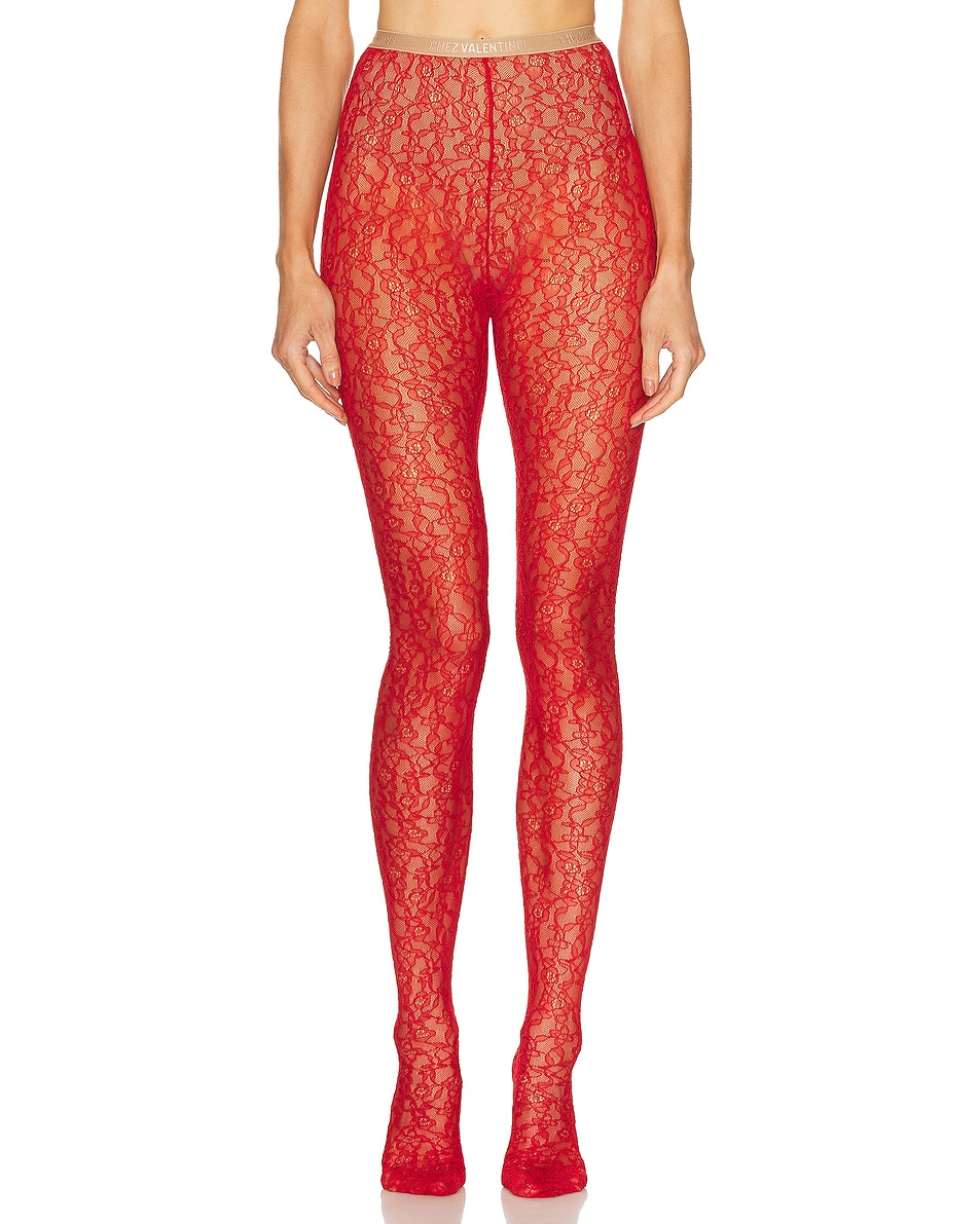 Image 1 of Valentino Flower Lace Tights in Paris