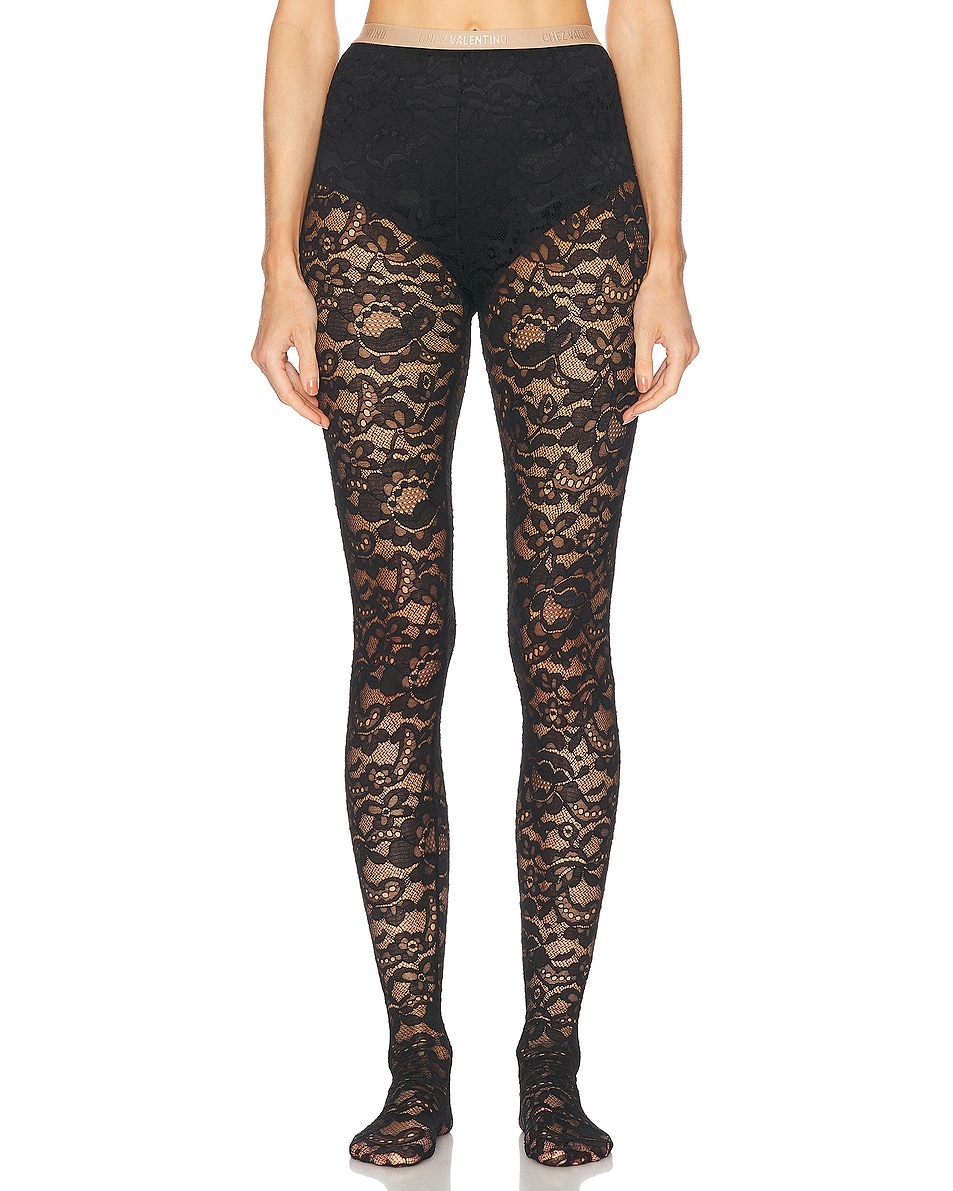 Image 1 of Valentino Rebrode Lace Tight in Nero