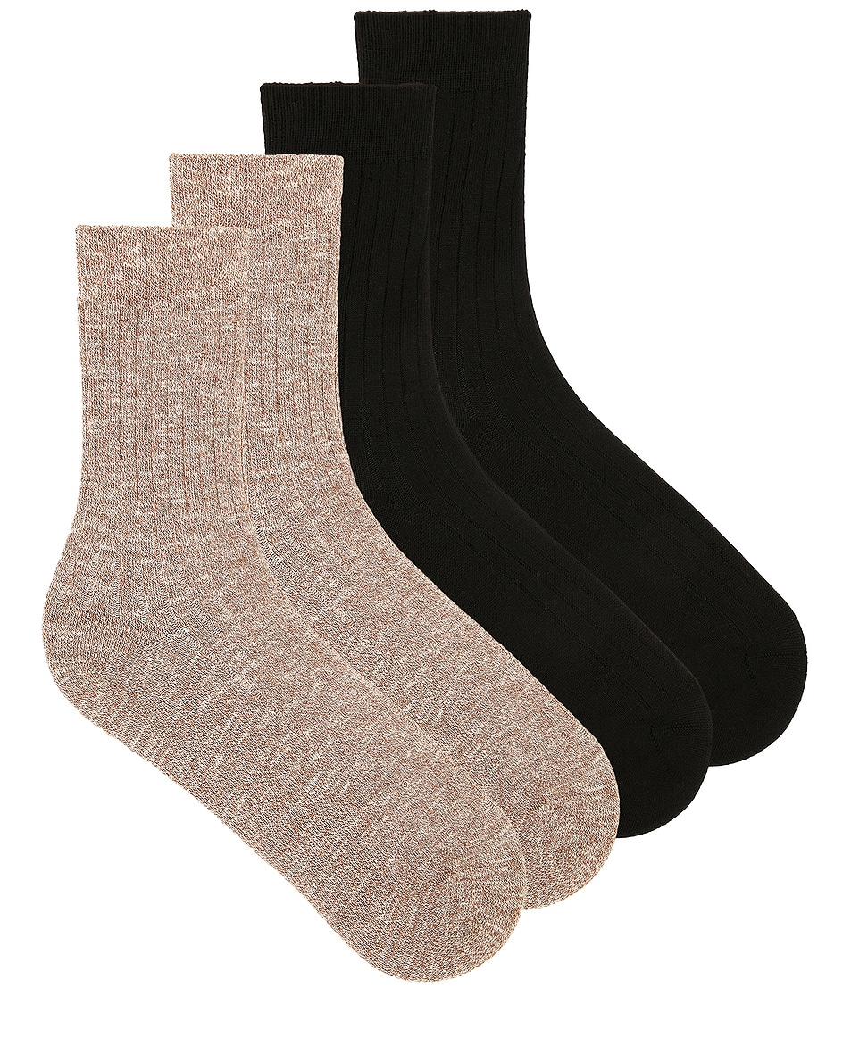Image 1 of WAO Unisex Lifestyle Sock 2 Pack in Black and Marled Beige