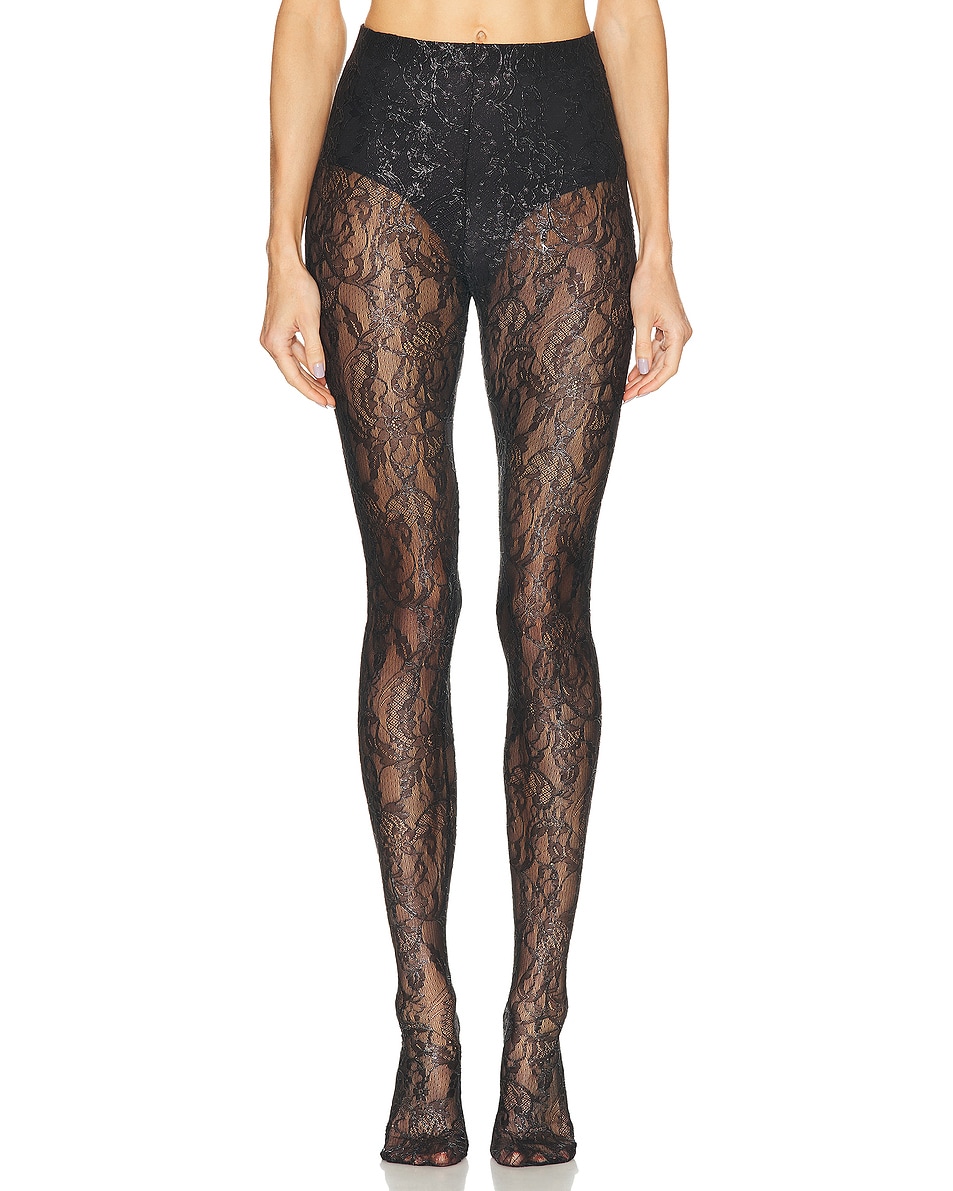 Image 1 of WARDROBE.NYC Lace Tight in Black & Silver