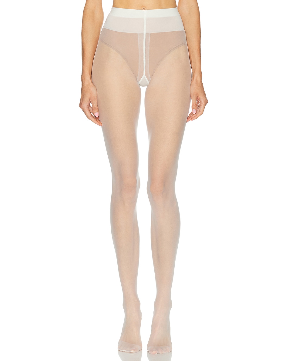 Image 1 of Wolford Individual 10 Back Seam Tights in Ecrue