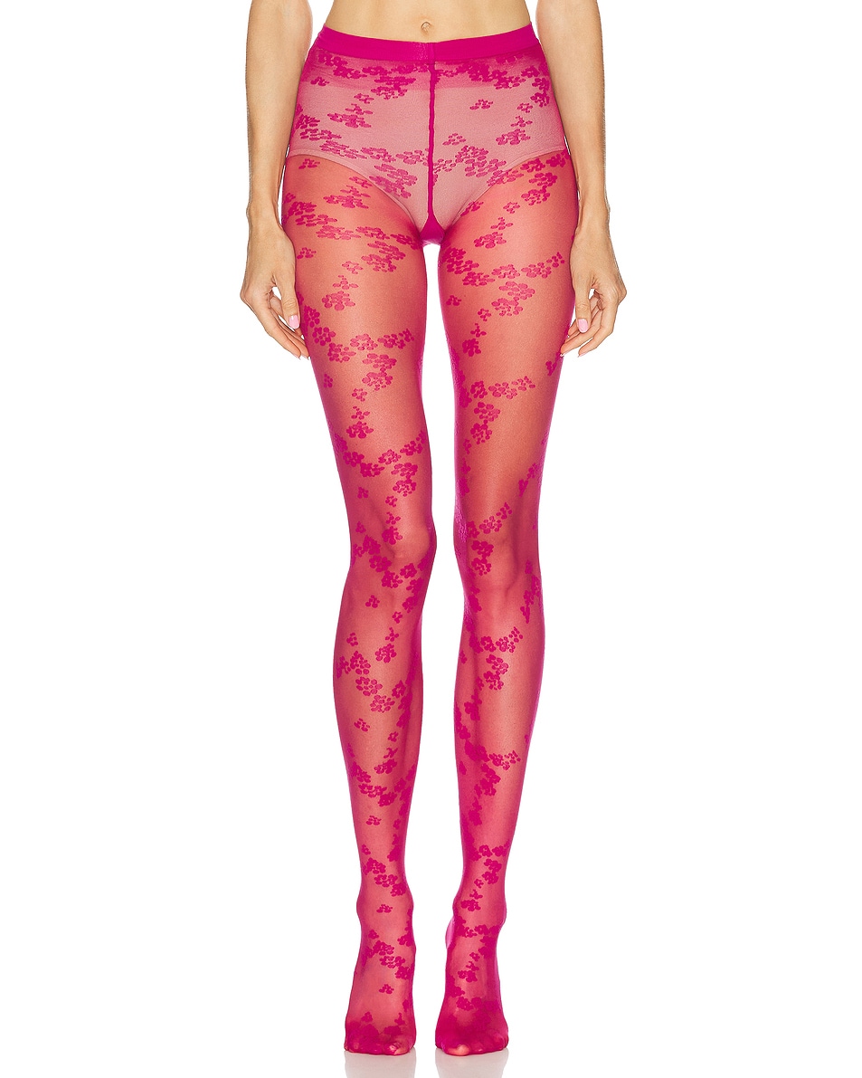 Image 1 of Wolford Floret Tights in Ruby