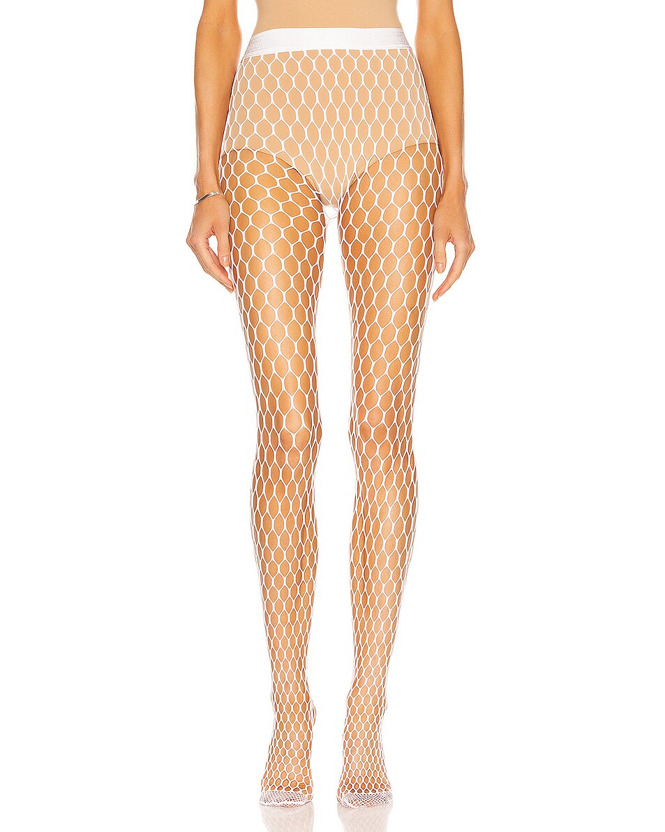 Image 1 of Wolford x Amina Muaddi Net Tights in White