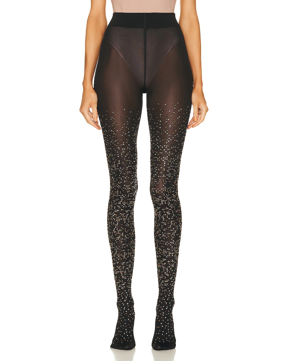 Image 1 of Wolford Crystal Matrix Tights in Black, Gold, & Crystal