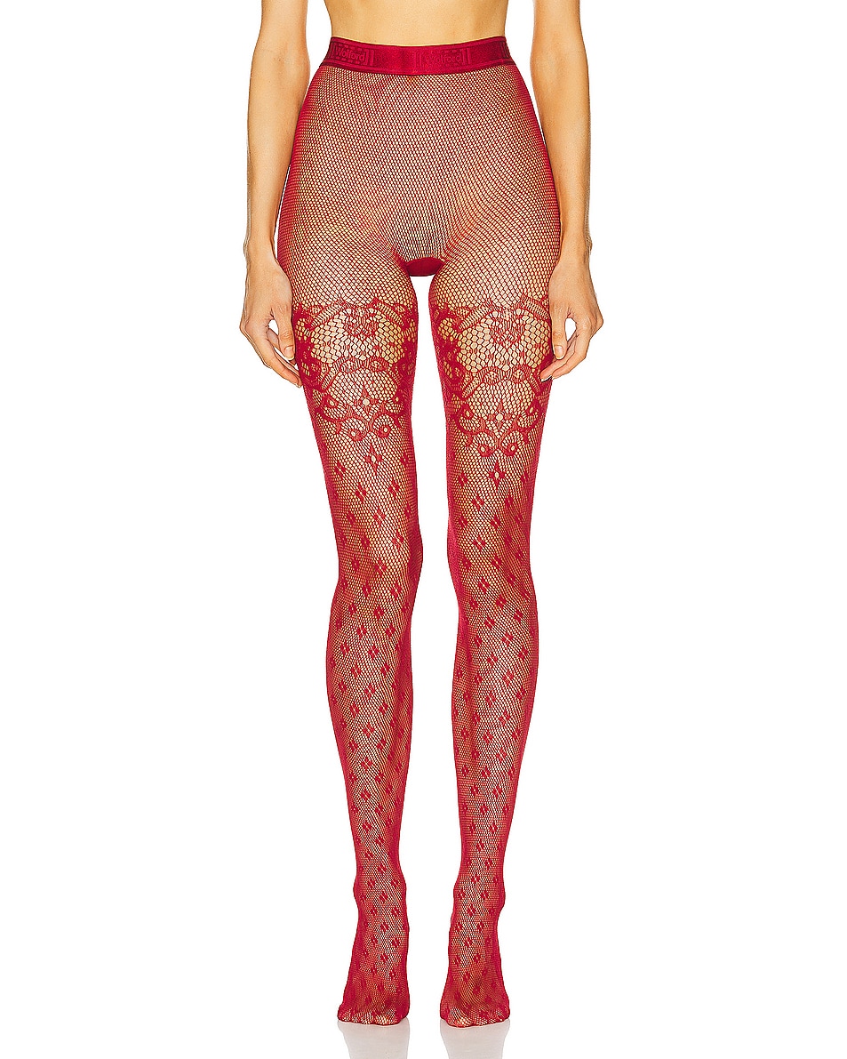 Image 1 of Wolford Fleur Net Tights in Soft Cherry