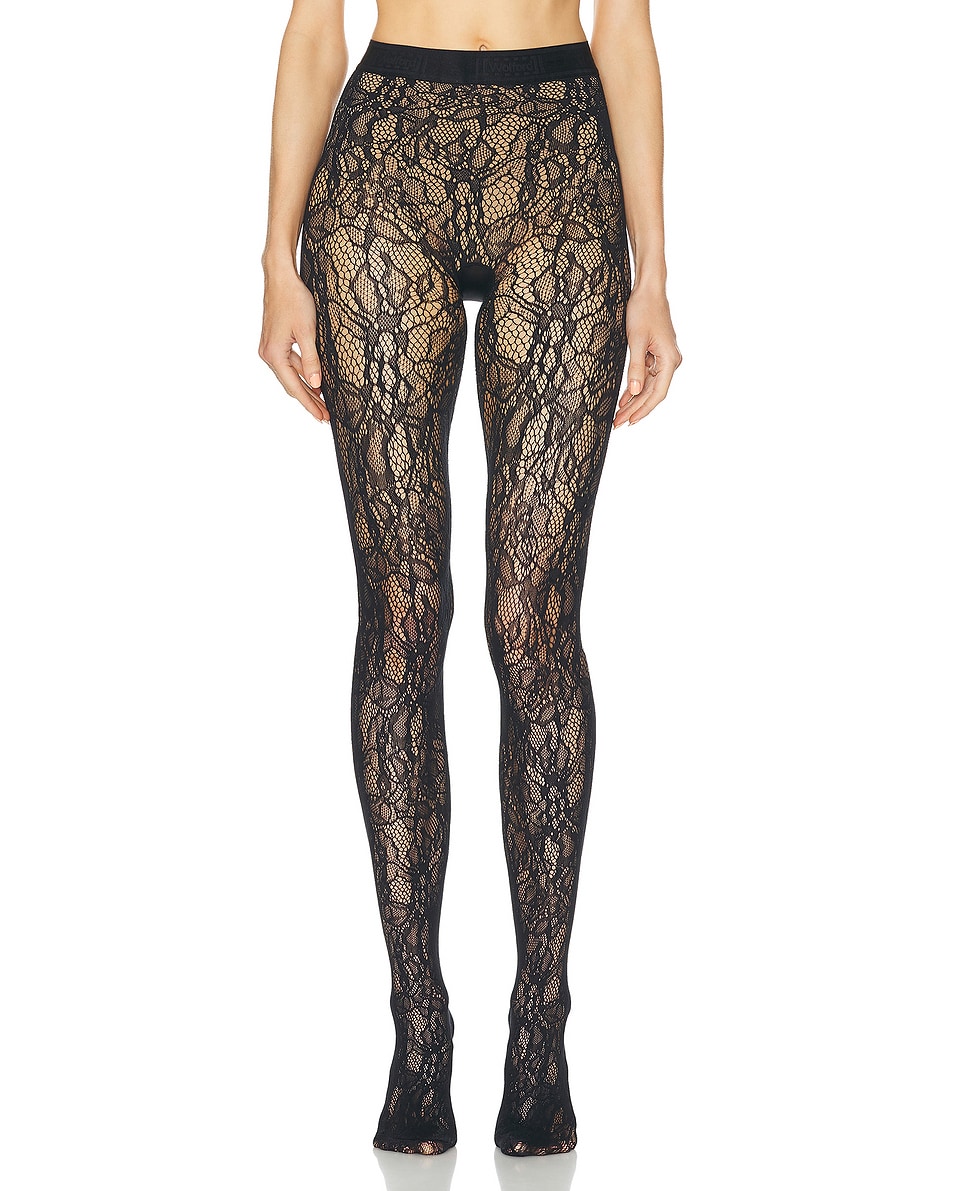 Image 1 of Wolford Floral Net Tights in Black