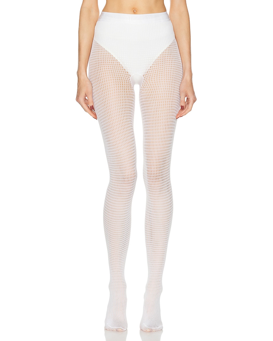 Image 1 of Wolford Grid Net Tights in White