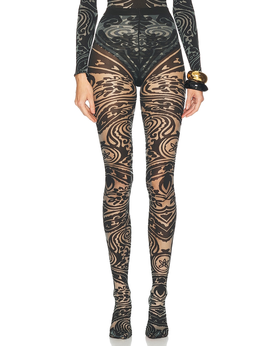 Image 1 of Wolford x Etro Body Tattoo Tights in Grey & Black