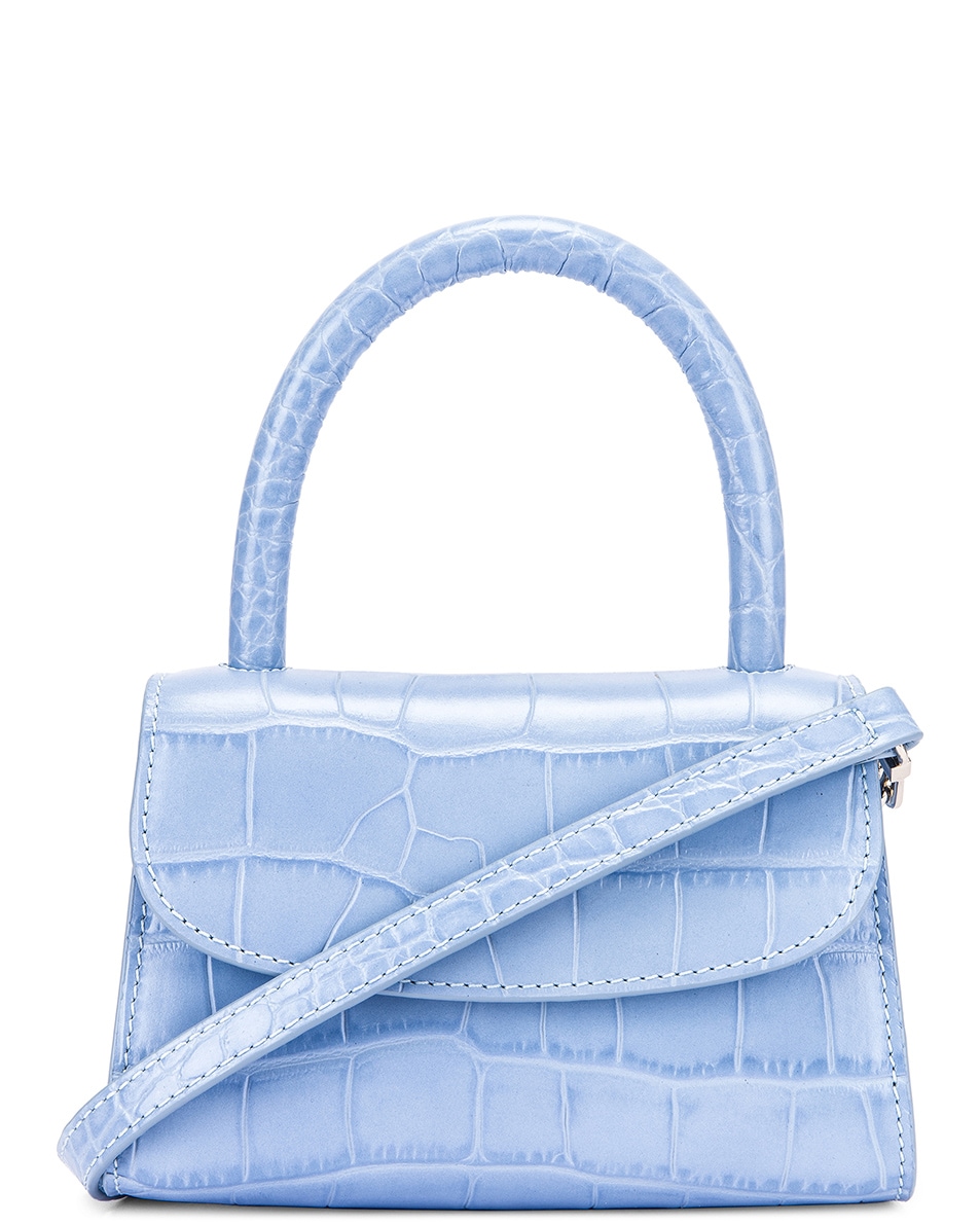 Image 1 of BY FAR Mini Croco Embossed Leather Bag in Sky Blue
