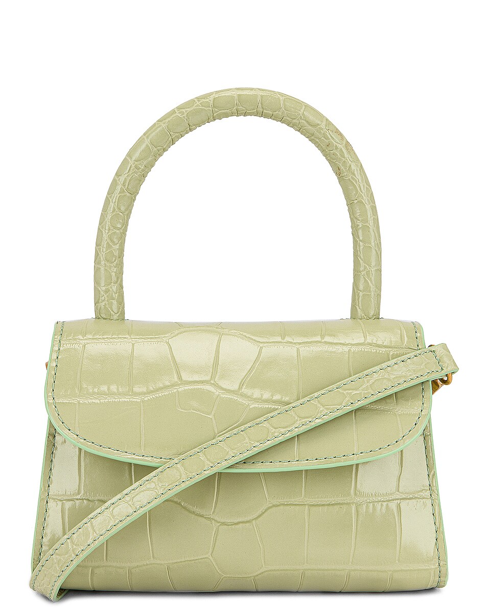Image 1 of BY FAR Mini Croco Embossed Leather Bag in Sage Green