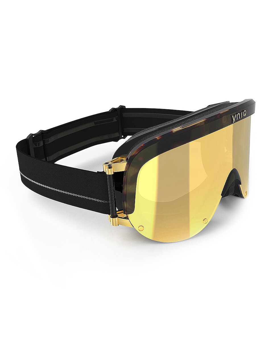 Image 1 of YNIQ Eyewear Black Turtle Goggle in Black & Gold Mirror