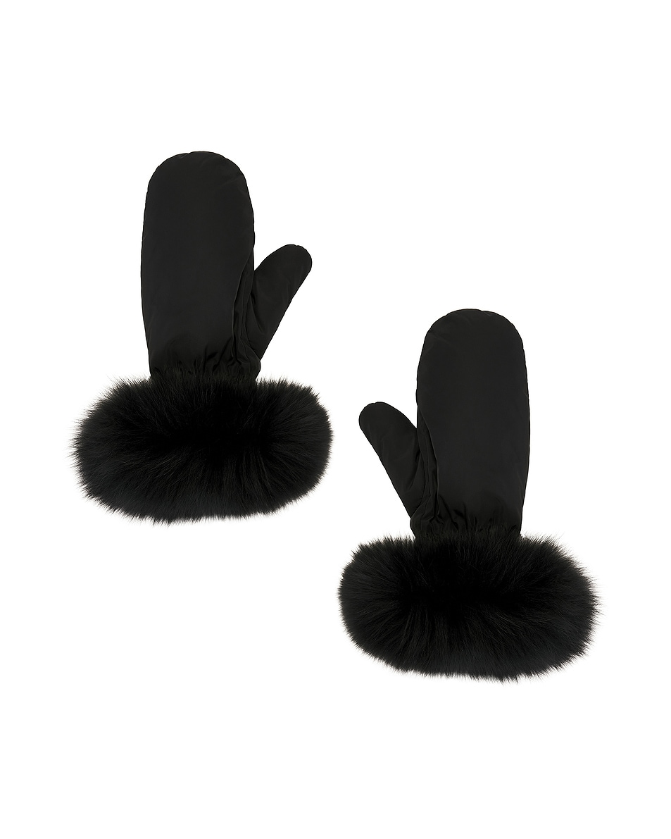 Image 1 of Yves Salomon Fox Fur Trim Mittens in Noir
