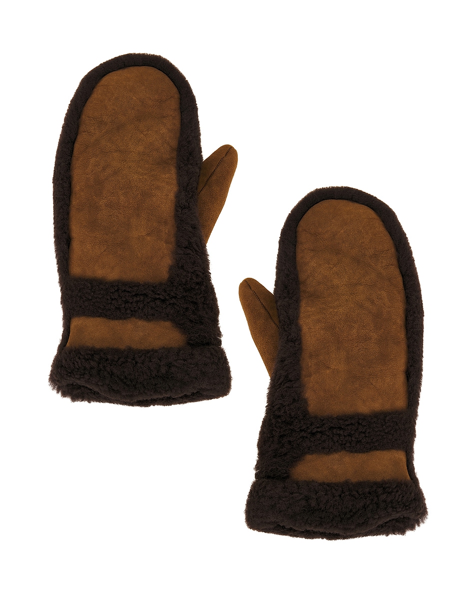 Image 1 of Yves Salomon Merino Mittens in Caramel Choco