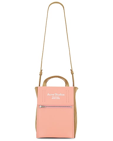 Small Zipper Front Tote Bag In Brown & Pink